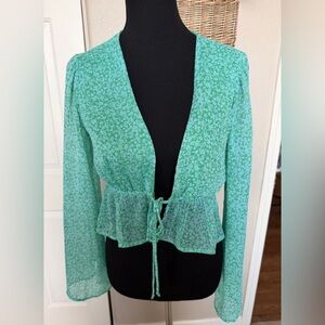 wild fable Green Floral Tie-Front Peplum Blouse